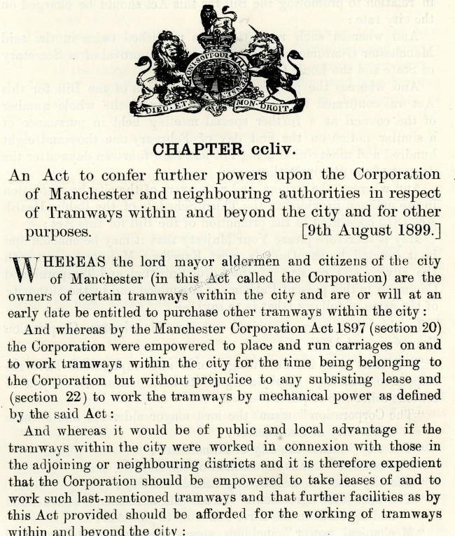 1899 Manchester Trams Act (extract)