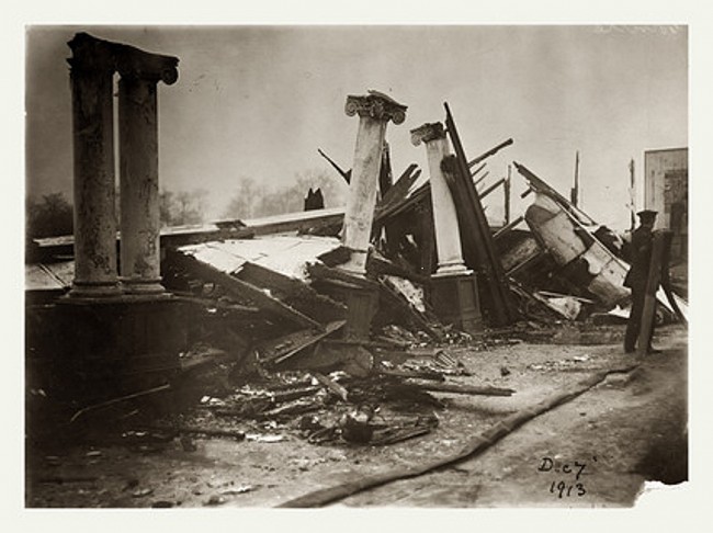 Remains of Hall after arson attack