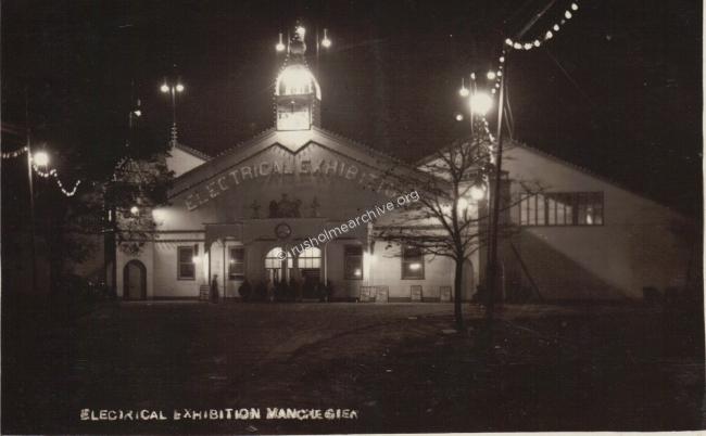 Night time view of the Exhibition Pavilion