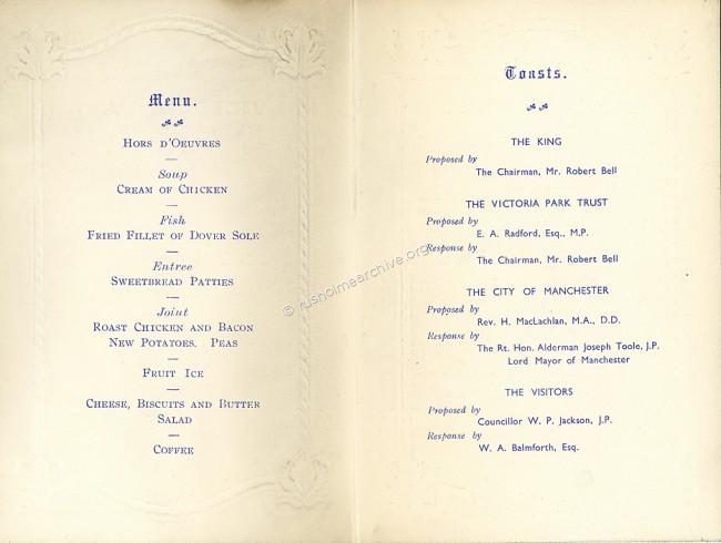 Centre Page 1937 Centenary Dinner Menu