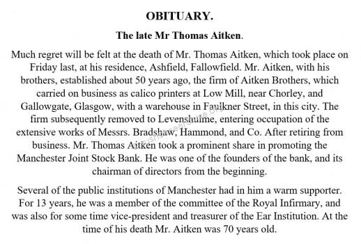 Thomas Aitken Obituary 1891