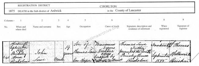 John Lowe death certificate