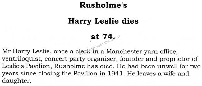 Harry Leslie dies