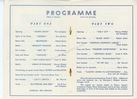 Manchester Kentucky Minstrels programme 1939/40
